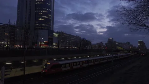 Railway station on night Stock Footage 147888408