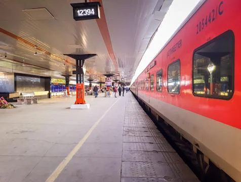 Railway station platform from different angle at day Stock Photos