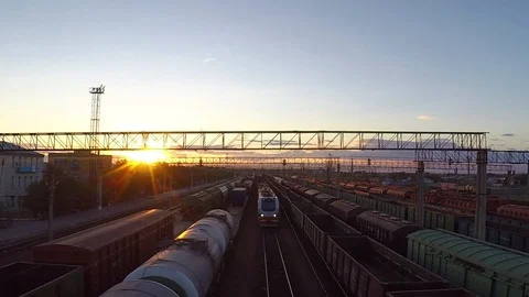 Railway station at sunset Stock Footage 101367699
