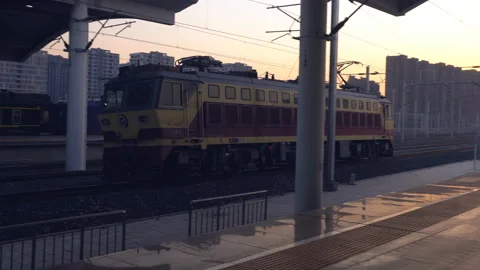 The railway station at sunset Stock Footage 111358204
