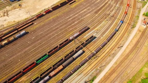 Railway station with trains. Video stock 106924283