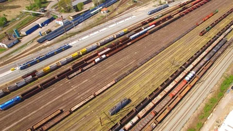 Railway station with trains. Video stock 106924490