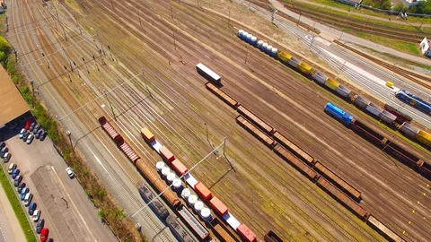 Railway station with trains. Video stock 106925895