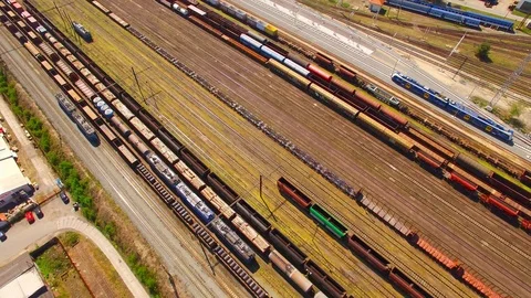 Railway station with trains. Video stock 106926231