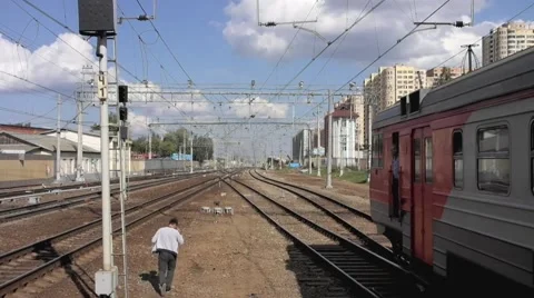 Railway. Suburban Electric multiple unit 스톡 동영상 53806492