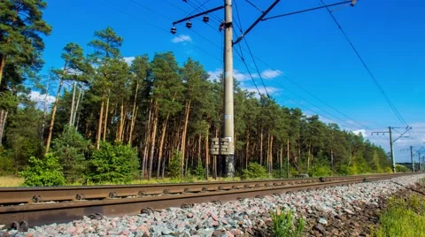 Railway in the suburbs. Timelapse. Stock Footage 67628015