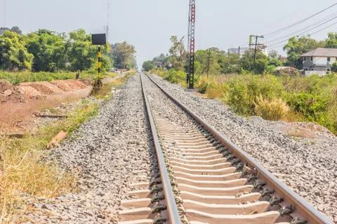 Railway in sunny day, Thailand. It is classical railway. Stock Photos