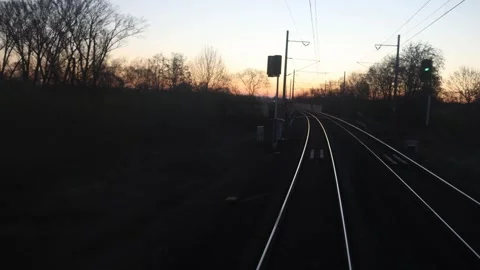 Railway at sunset countryside view Stock Footage 332620257