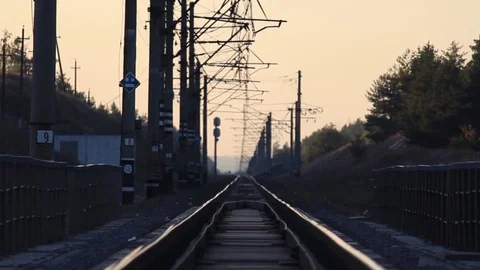  Railway at Sunset Stock Footage 71152332