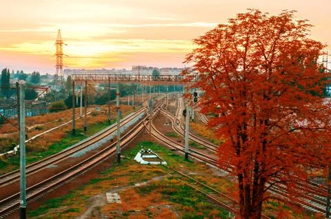 Railway at sunset Stock Photos