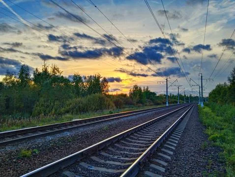 Railway at sunset Foto stock