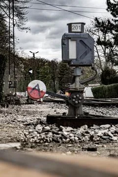 Railway switch on a cloudy day Stock Photos