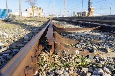 Railway switch rails. Stock Photos