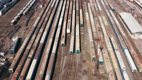 Railway switching Yard with many parallel railroad tracks 4k 스톡 동영상 150733567
