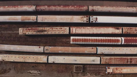 Railway switching Yard with many parallel railroad tracks 4k Stock Footage 150733799