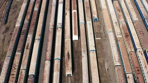 Railway switching Yard with many parallel railroad tracks 4k 스톡 동영상 150734036