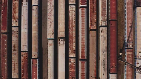 Railway switching Yard with many parallel railroad tracks 4k 스톡 동영상 150742340