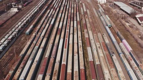 Railway switching Yard with many parallel railroad tracks 4k 스톡 동영상 150744389