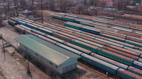 Railway switching Yard with many parallel railroad tracks 4k 스톡 동영상 150755690