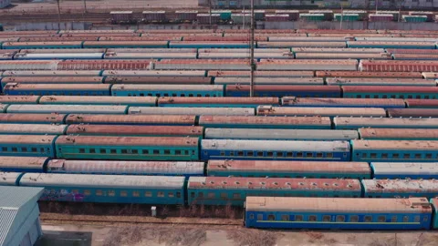 Railway switching Yard with many parallel railroad tracks 4k Stock-Footage 150755898