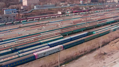 Railway switching Yard with many parallel railroad tracks 4k 스톡 동영상 150790508