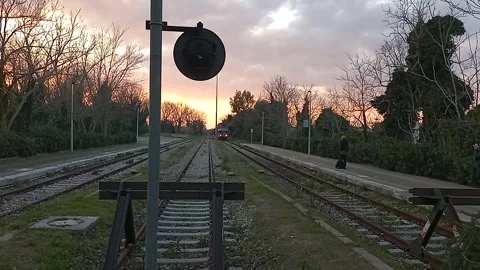 Railway terminus and the train in arrive Stock Footage 289473539