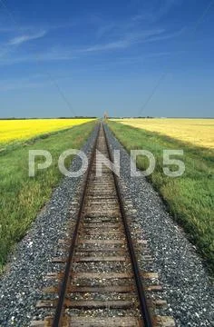 Railway through prairies near Carey, Manitoba, Canada. Stock Photos