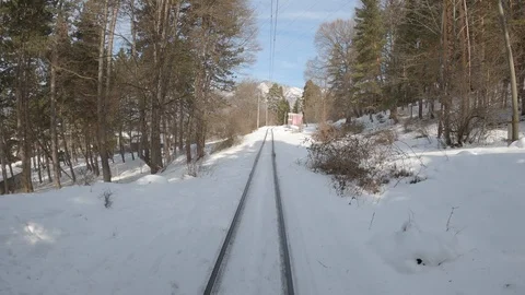 Railway through the winter forest 库存影片 127416021