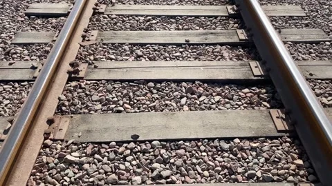Railway track closeup, rails, fasteners, railroad ties Stock Footage 243914853