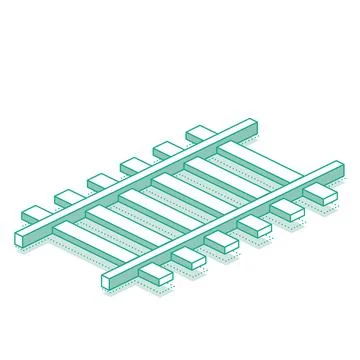 Railway track. Isometric object isolated on white background. Railway icon .. Illustrazione stock