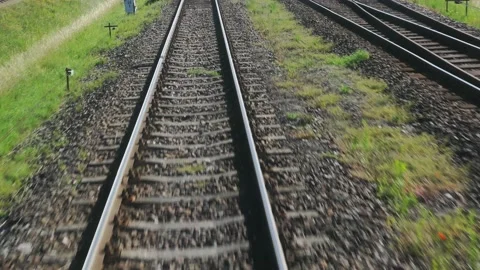 Railway Track Seen from Train Driver Perspective POV Stock Footage 135440669