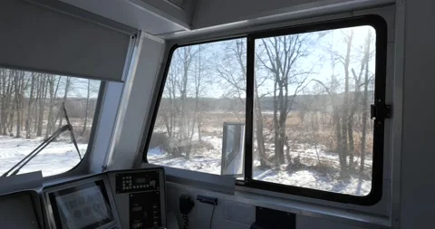 Railway Track Seen from Train Perspective POV. Snowy railway. Stock Footage 222964795