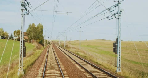 Railway Track Seen from Train Perspective POV. Stock Footage 231735898
