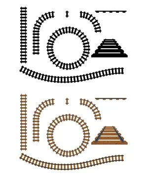 Railway track vector icon set with straight curved circle railroad elements Stock Illustration