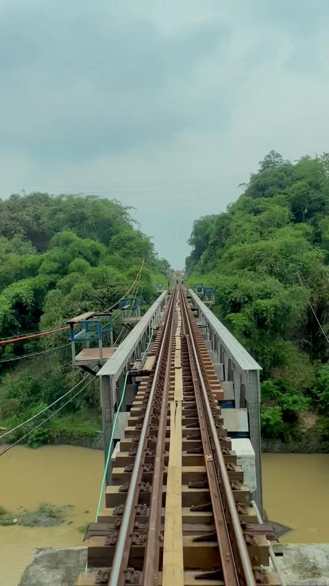 Railway Track View from Moving Train in West Java Indonesia Stock Footage 337105341