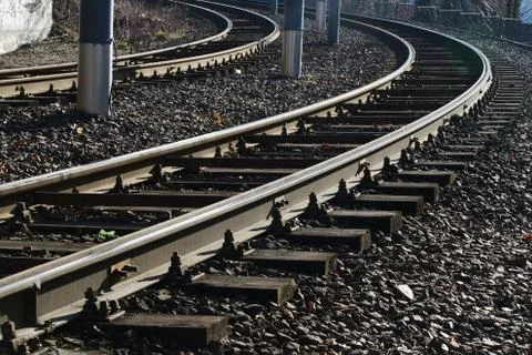 Railway tracks on the bend Stock Photos