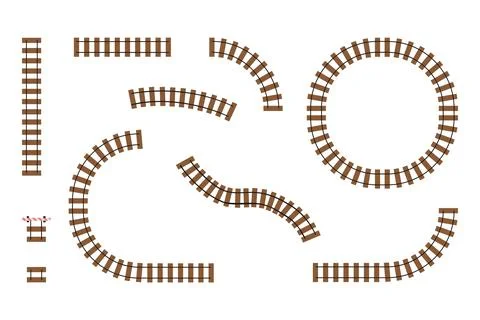 Railway tracks constructor set with straight curved and circular rail Stock Illustration