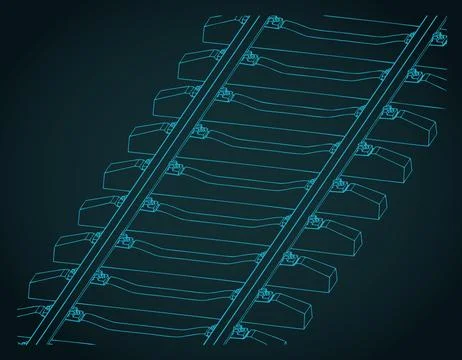 Railway tracks isometric technical drawing Ilustración de archivo