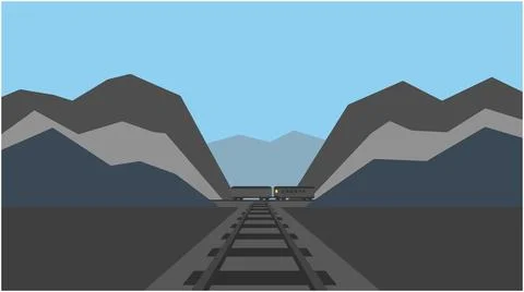 Railway tracks passing through a mountain valley with mountain, landscape Stock Illustration