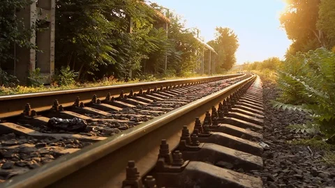 Railway tracks at sunset Stock Footage 114609237