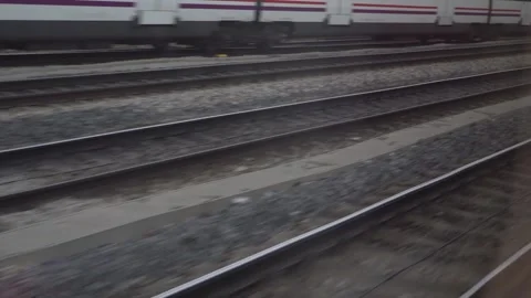 Railway tracks from the train window. Video stock 197046192