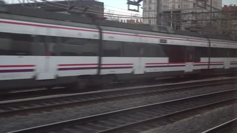 Railway tracks from the train window. Video stock 197629181