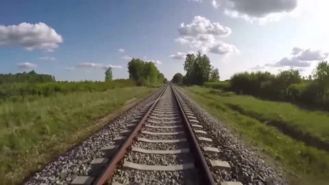 Railway train journey point of view from driver's view.Train Perspective POV. Stock Footage 168465498