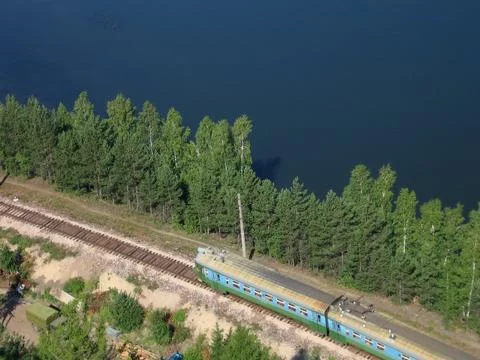 Railway with train Stock Photos