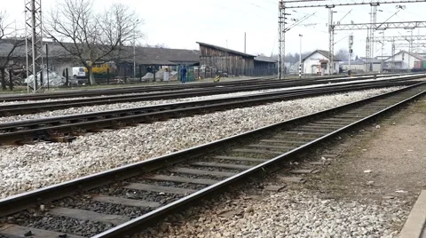 Railway - Train Station - Railways - Railroad With A Man In The Background Video stock 47394251