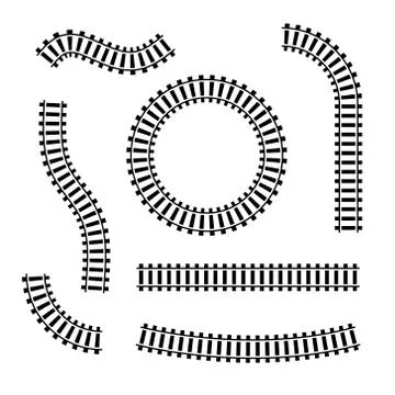 Railway train track vector route. Rail pattern round circular curve railroad Illustrazione stock