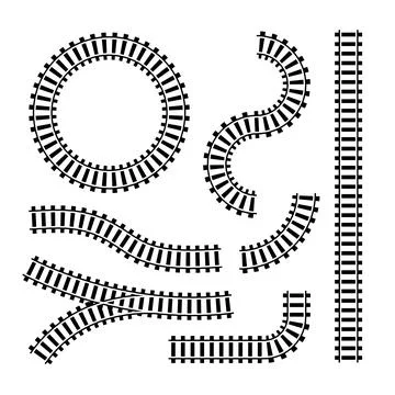 Railway train track vector route. Rail pattern round circular curve railroad Stock Illustration