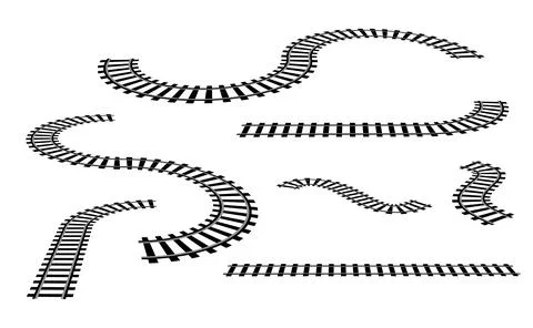 Railway train track vector route. Rail pattern round circular curve railroad 库存插图
