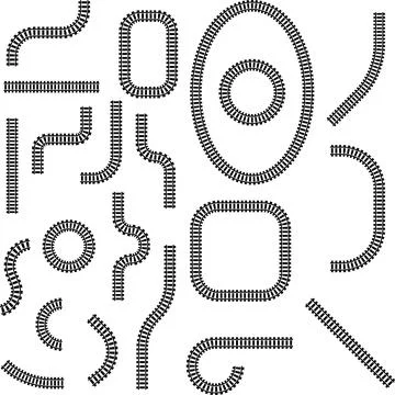 Railway train track vector route. Rail line, subway map, and railroad Stock Illustration