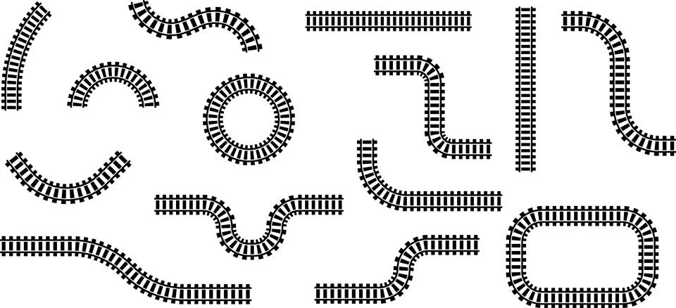Railway train track vector route. Rail line, subway map, and railroad Illustrazione stock